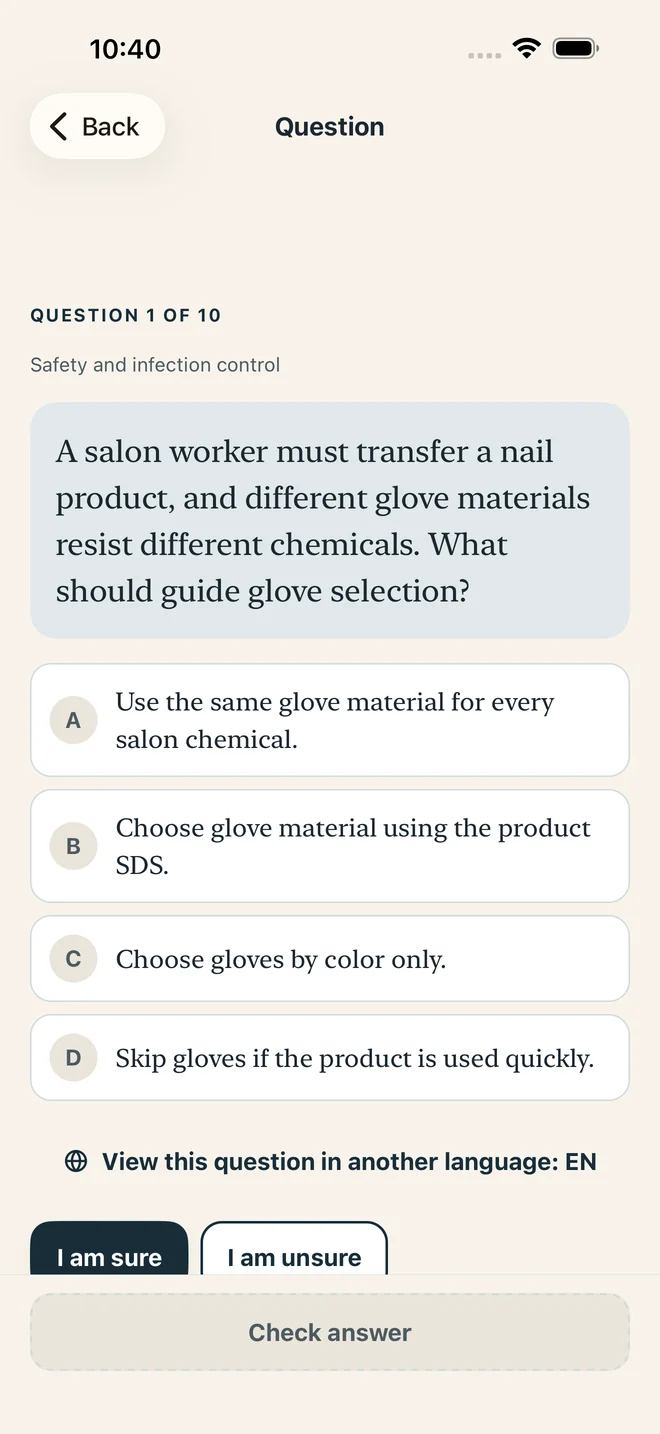Cosmetology · practice question